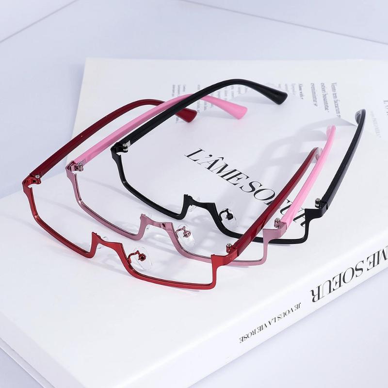 Оправа для очков Y2K в стиле японского аниме, маленькая квадратная, для косплея, красная полуободковая оправа, без линз, металлическая прямоугольная оправа