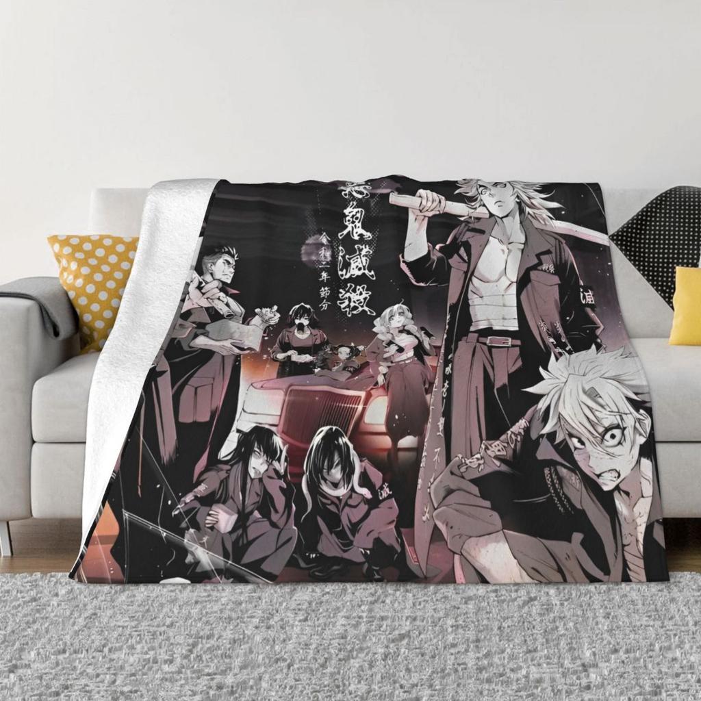 Demon Slayer Anime Plush Blanket Giyu Tomioka And Shinobu Kocho Vintage Throw Blankets for Home 125*100cm Rug Piece