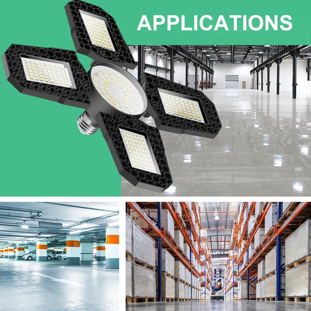 Светодиодный светильник для гаража E27 Складной трансформаторный светильник для гаража высокой мощности 100 Вт Водонепроницаемый промышленный