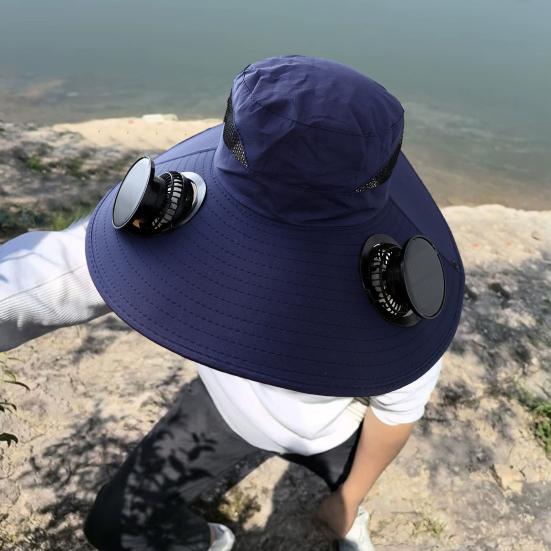 Широкополая шляпа-веер с солнечной батареей для мужчин и женщин, защита от ультрафиолета, уличное панама с 2 встроенными вентиляторами для пешего туризма, кемпинга, рыбалки