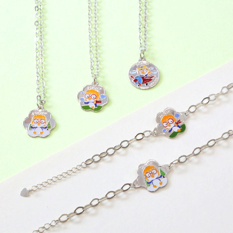 Коллекция Серебряный Браслет-Ожерелье Pororo для Детей с Гравировкой 'Предотвращение Потери Ребенка'