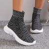 Fashion Chunky Platform Boots for Women 2024 Autumn Slip-On Elastic Knitted Ankle Boots Woman Mid-calf Boots Sock Shoes Size 43
