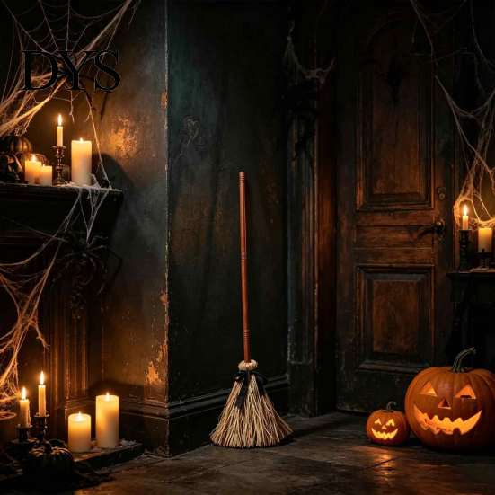 Realistic Silk Witch Broom Electric Toy, with Touch Activated Swinging Prop, Retro Halloween Decoration Straw Broom, for Party Courtyard Display