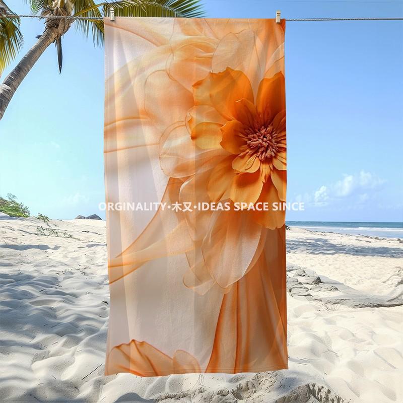 Vibrant Orange Floral Beach Towel Patterned Sunscreen And Windproof Suitable For Swimming Pool Camping Travel