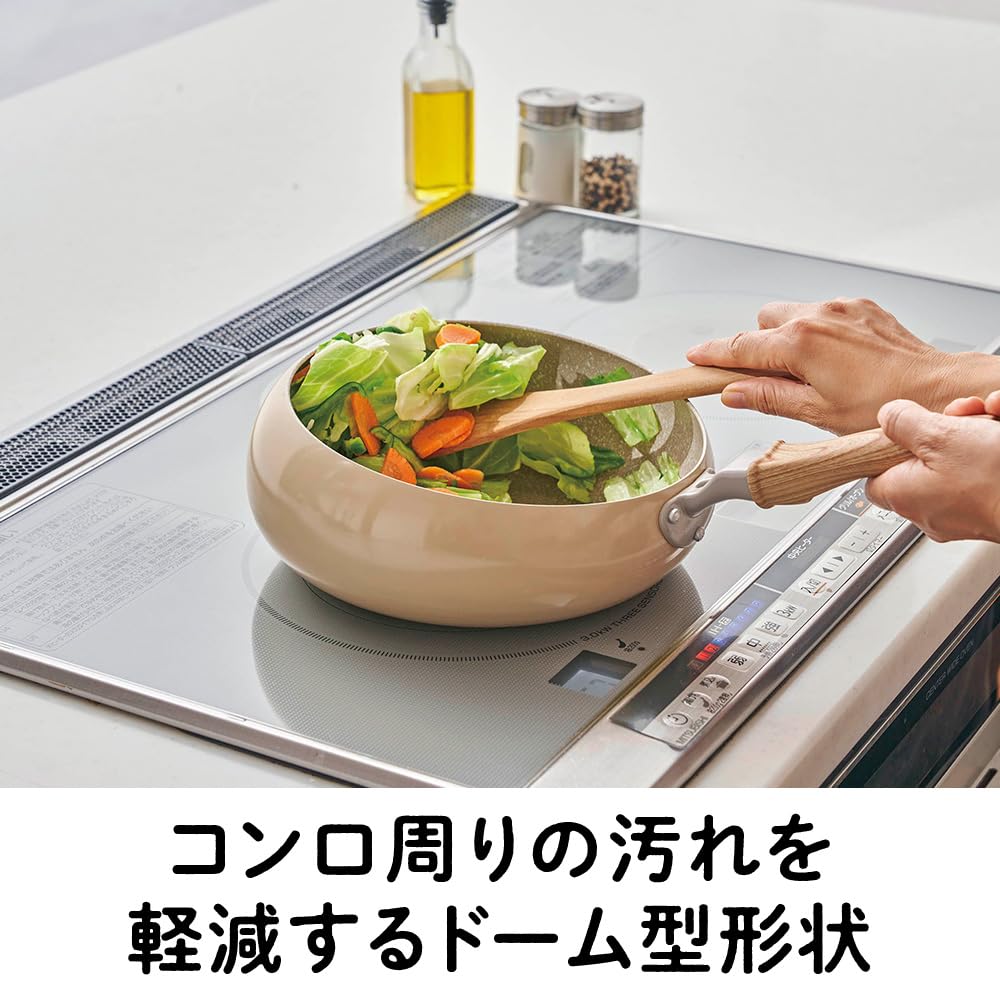 Сковорода, которая брызгает и легко жарить Дошиша 24 со стеклянным IH газовым огнем PFOA M темно-кремовый желтый [Жарка не трясется] сковорода, Potet, см, крышка,