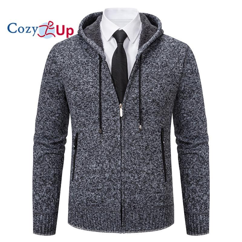 Cozy Up Мужской кардиган с длинными рукавами, повседневная уличная одежда, мягкая вязаная толстовка с капюшоном, термостойкая флисовая толстовка на молнии с капюшоном