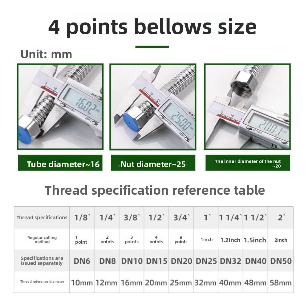 G1/2" Stainless Steel Corrugated Supply Hose Water Heater Connector Plumbing Pipe Hose Tube Thickened Extendable Hose Tube