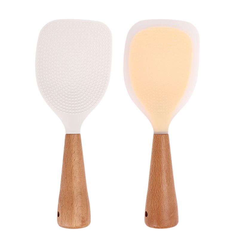 Heat-Resistant Non-Stick Rice Spoon with Wooden Handle for Rice Cookers