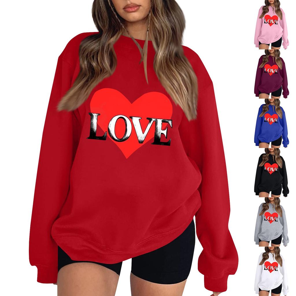 Women's Casual Fashion Valentine's Day Print Long Sleeve O-Neck Sweatshirts Pullover Top