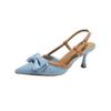Fashion Sling Women's Shoes Pointed Toe Heels Denim Bow Sandals Women Slingback Dress Party Fashion Heeled Sandals Summer Pumps Slides