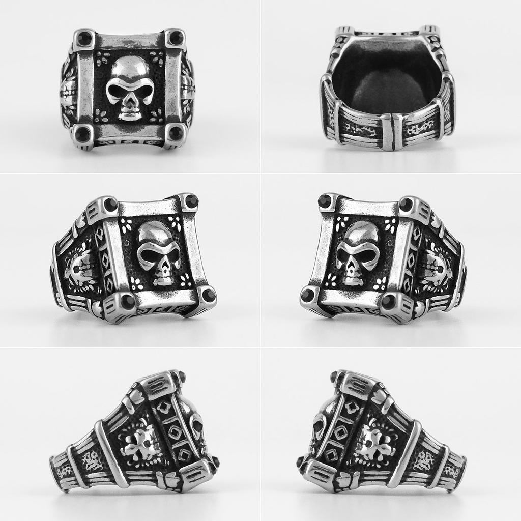Gothic Skull Black Zircon Crystal Stainless Steel Mens Rings Punk For Male Boyfriend Biker Jewelry Creativity Gift Wholesale 3