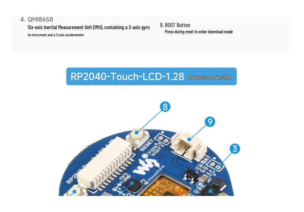MicroSnow RP2040 Dev Board with 1.28" Round LCD & Sensors for MicroPython