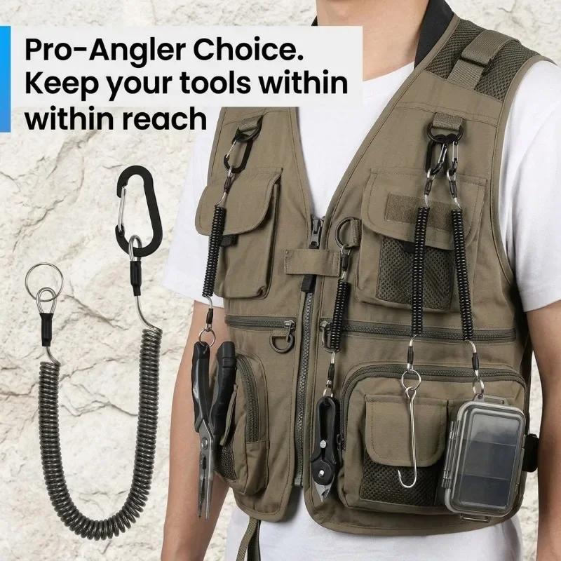 Retractable Coiled Safety Lanyard with Aluminum Hook Quick Release Buckle Anti-loss Tool Lanyard for Fishing Kayaking Outdoor