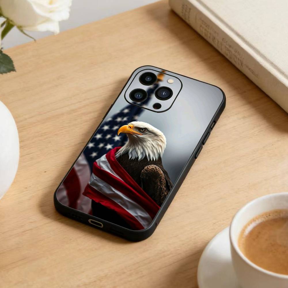 Cool Eagle Phone Case For iPhone17,16,15,14,13,12 Plus,Max Soft Silicone Black Cover
