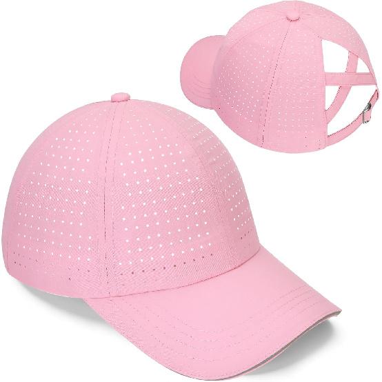 Women Criss Cross Ponytail Hat Reflective Baseball Cap | Lightweight, Quick Drying, Laser Perforated Mesh, Golf Hat