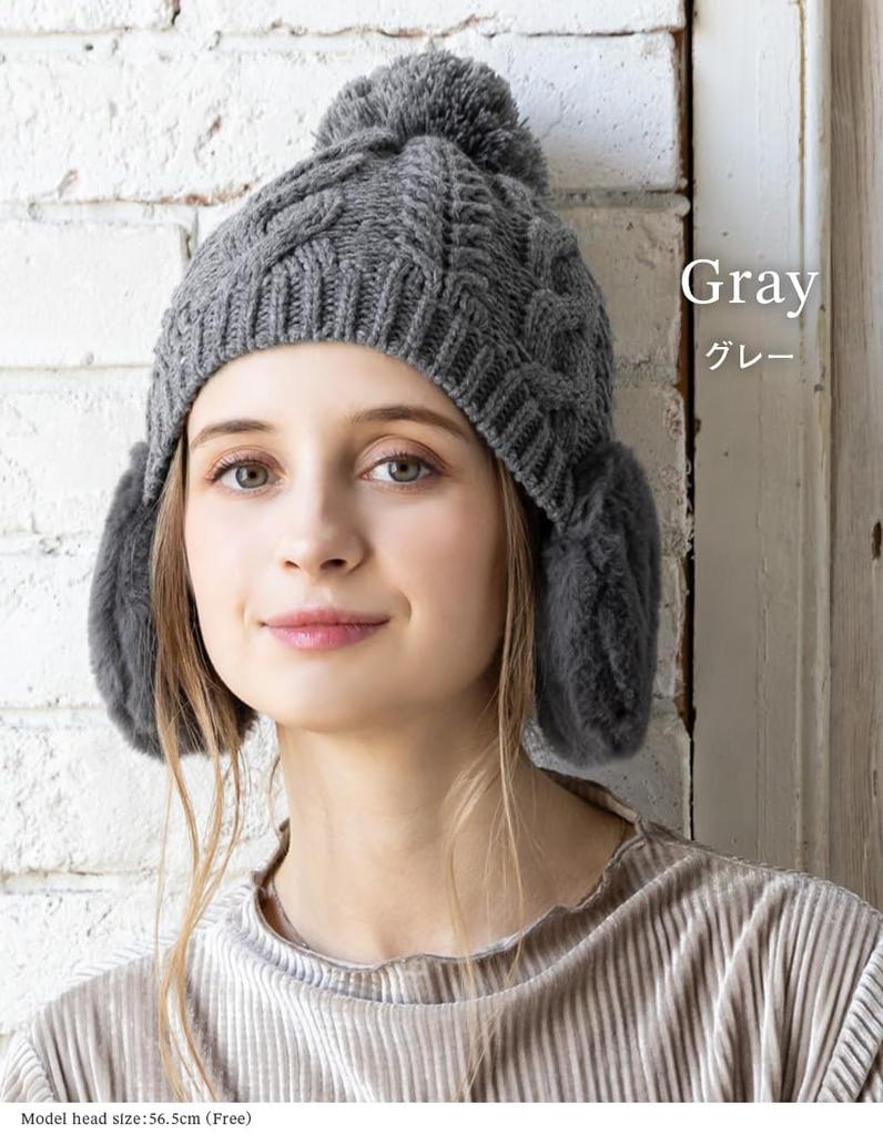 Вязаная свободная шапка с помпоном из искусственного меха, вересковая, плюс вязаная, для холодной погоды, свободного размера, серая, Loo&c, женская шапка, посадка, наушники, вязаная, размер, шапка, защита, осень/зима,