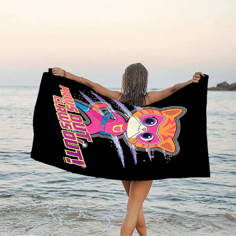 1pc Super Kitties Adventures3 Beach Towel, Beach and Seaside Swimming Pool Equipment, Fashion Pattern, Rectangular, Travel Essentials