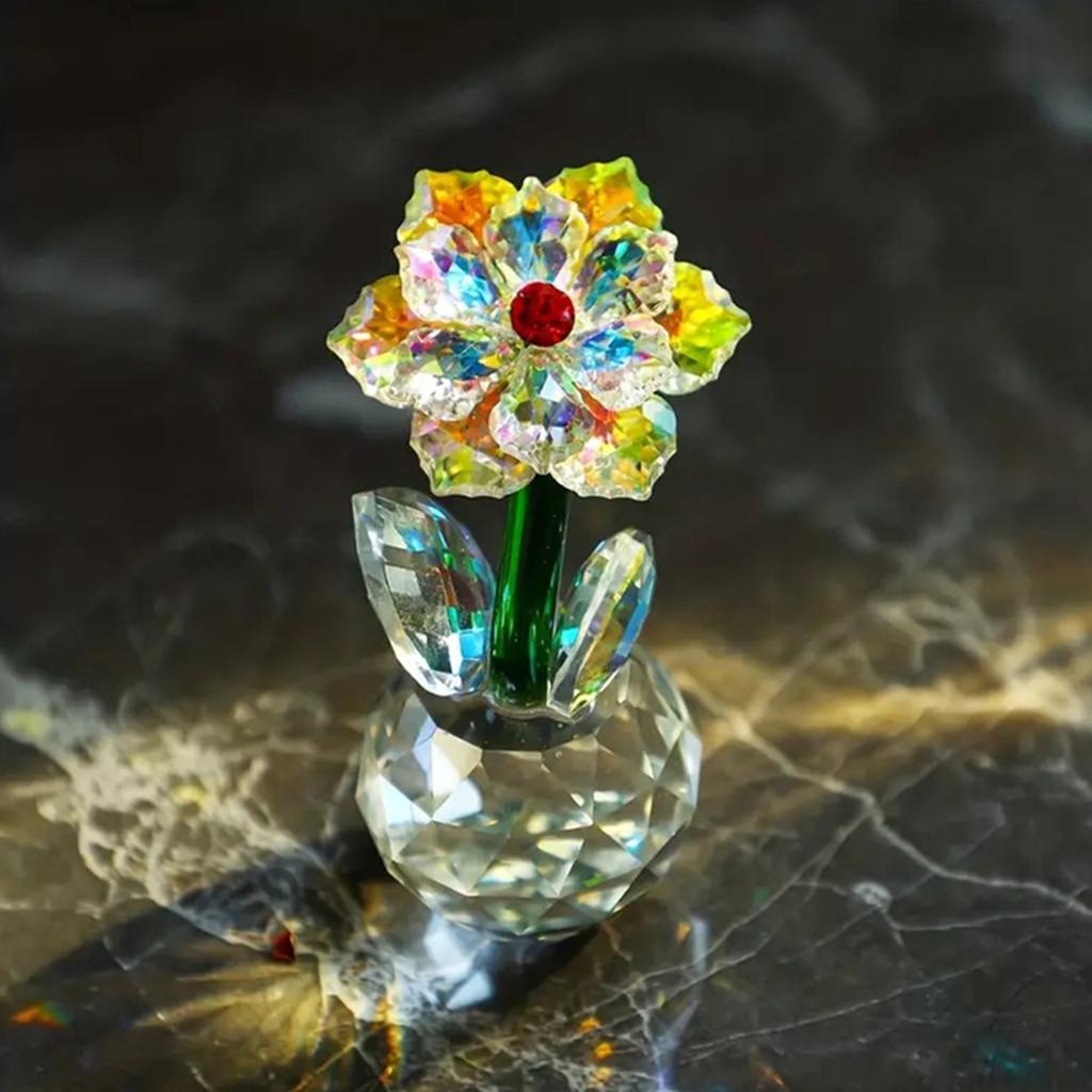 Sunflowers Crystal Figurine Glass Dream Flower Collectible Ornament for Table Centerpieces Decors Valentines Day Present