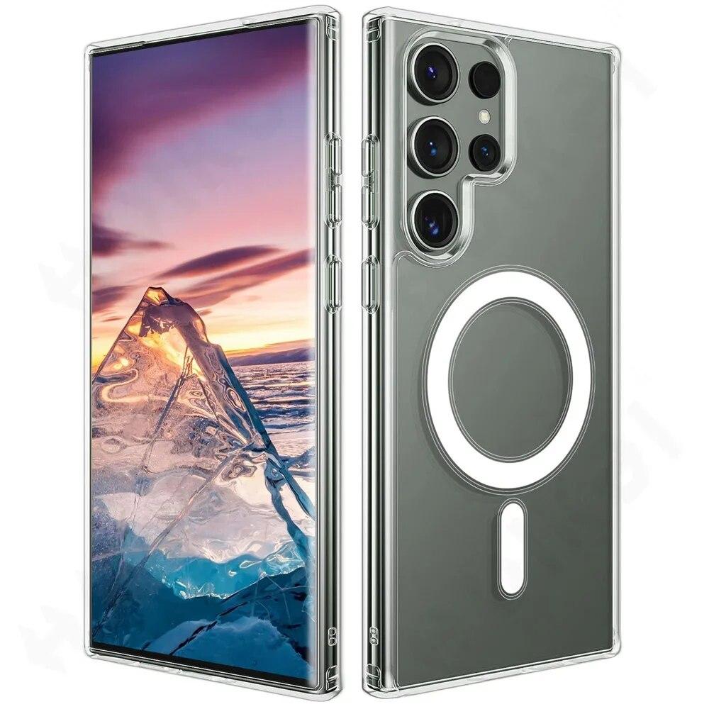 Магнитный чехол для Samsung Galaxy S24 S23 Ultra Plus S22 Ultra Crystal Clear, защитный чехол, совместимый с прозрачной крышкой Magsafe