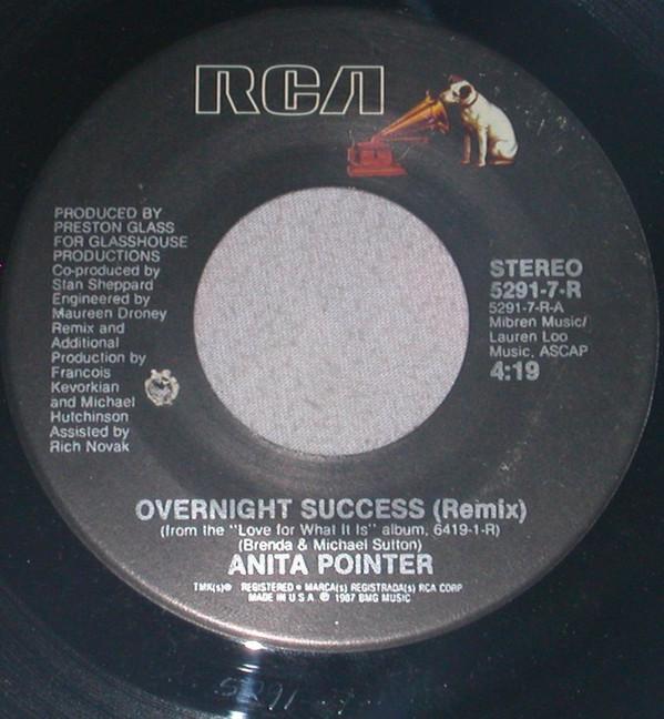 7-дюймовая пластинка ANITA POINTER Overnight Success Remix 52917R RCA 1987 США SoulFunk Б/у