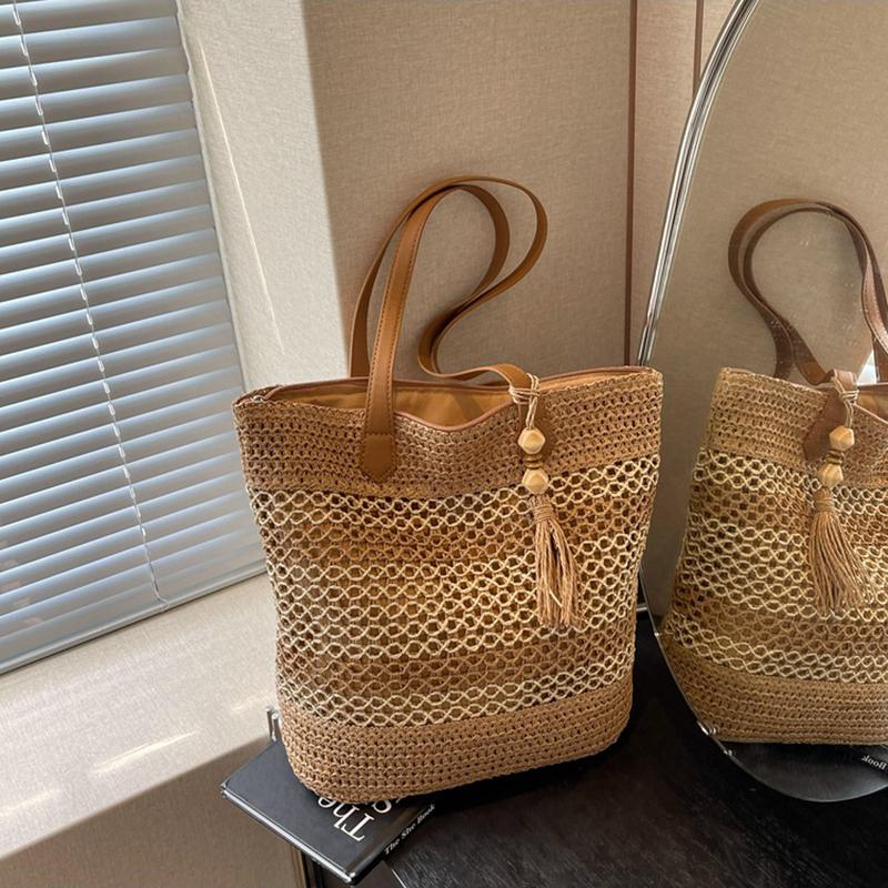 Женская стильная вязаная наплечная сумка, ажурная плетеная сумка, ручная тканая сумка-тоут, женские дорожные сумки для поездок на работу AVE