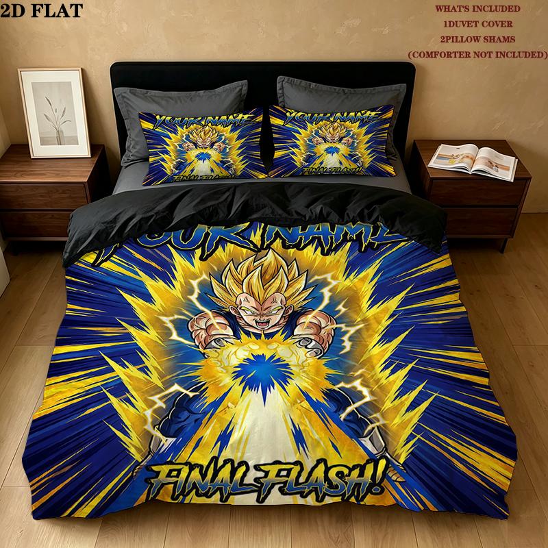 Custom Name,Dragon Ball Pattern Bedding Home Decoration Birthday Gift ( 1 duvet cover + 2 pillowcase, without core),fan merchandise.