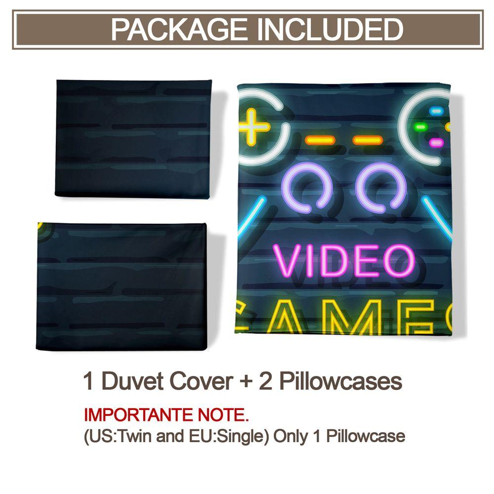 Neon Gaming Controller Duvet Cover Set(1 Duvet Cover & 1/2 Pillowcase) Soft Bedding Set Ideal for Gamer Bedroom Decor