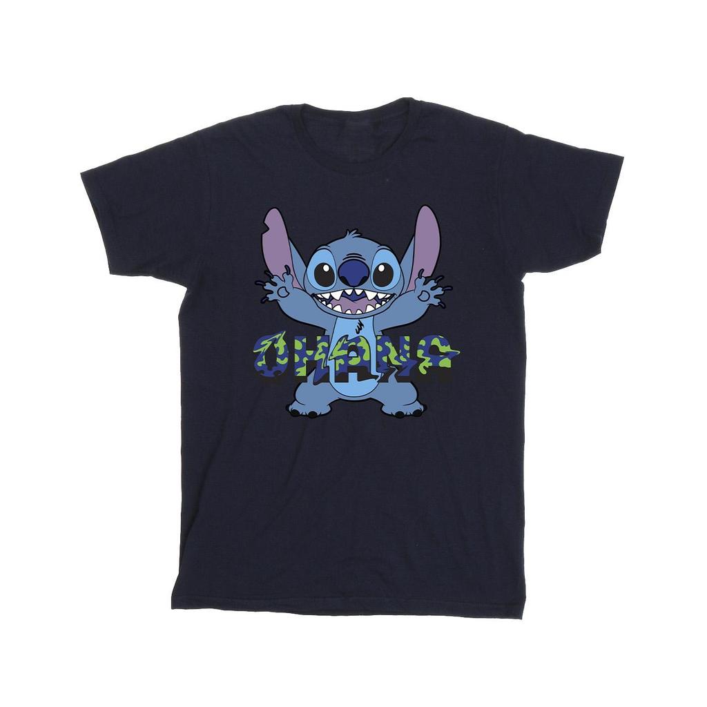 Disney Mens Lilo And Stitch Ohana Blue Glitch T-Shirt