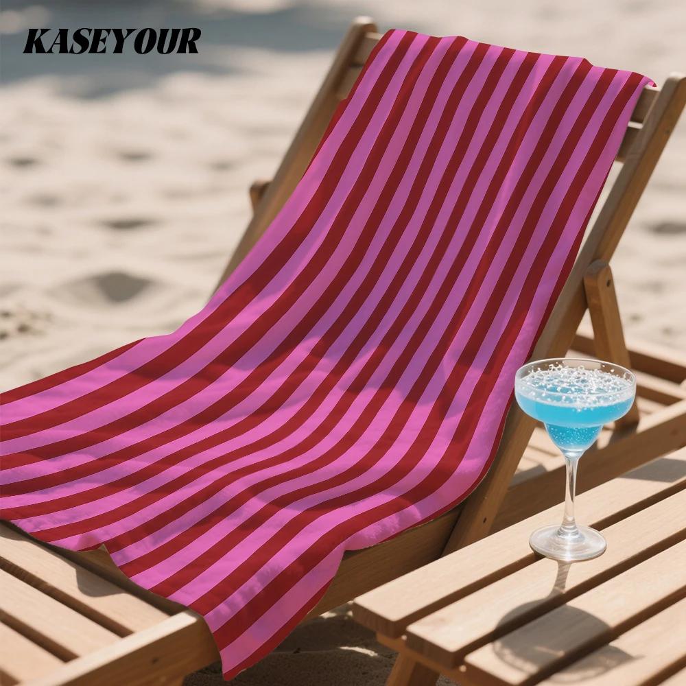 Pink & Red Striped Compact Travel Beach Towel Super Absorbent Sand Resistant, Microfiber for Swimming Camping Yoga