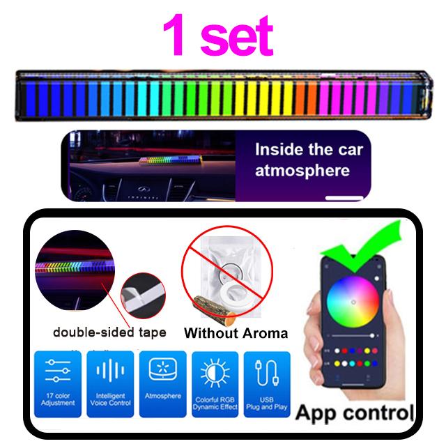 24 светодиодных ламп RGB Sound Control Voice Rhythm Ambient Pickup Lamp для автомобильного диффузора, вентиляционного зажима, освежителей воздуха, ароматизаторов, управление через приложение
