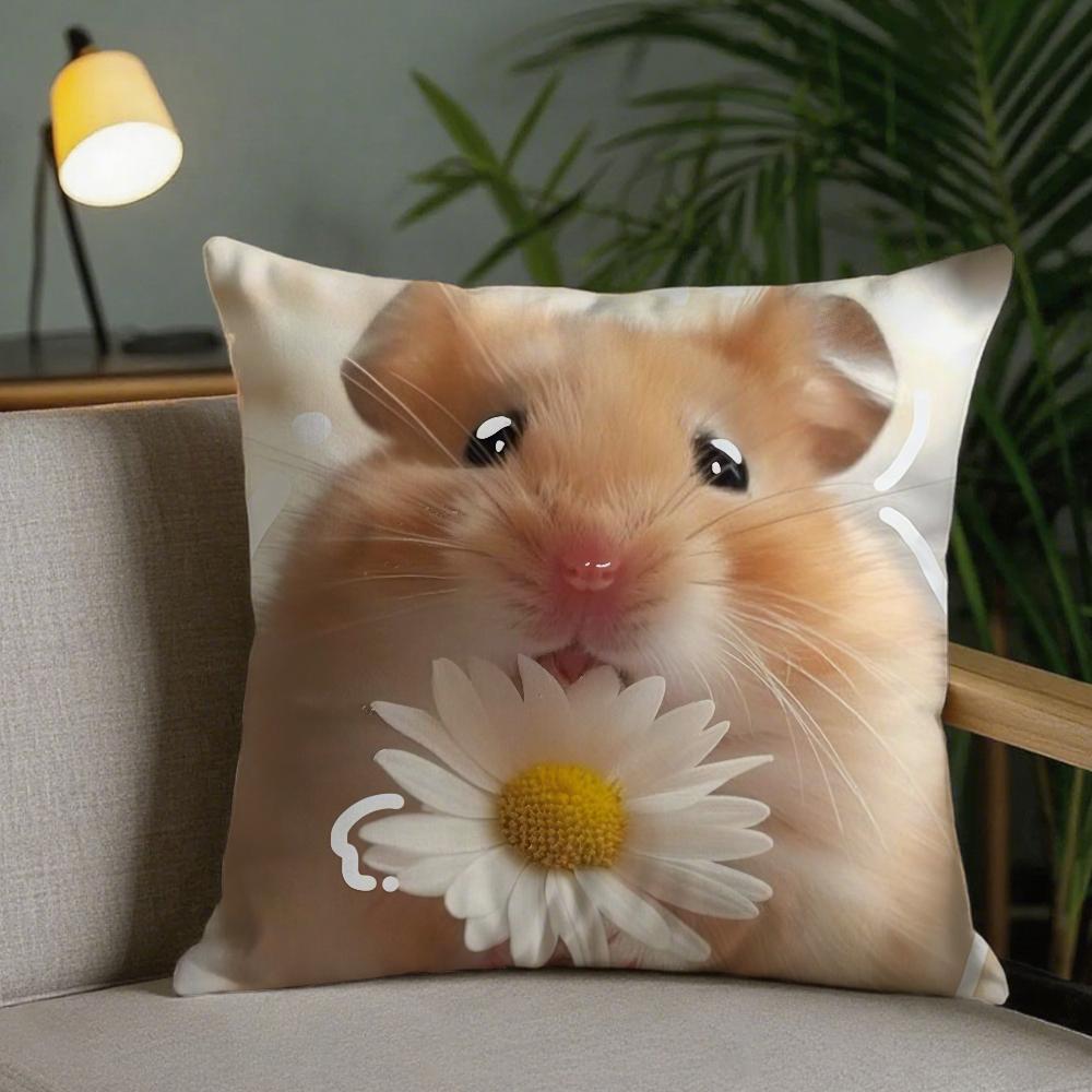 Cute Hamster Pillow Case Square DoubleSided Printing Sofa Cushion Cover Pillowcase Bedroom Bedside
