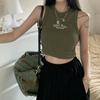 Women Streetwear Y2k Letter Stitch Embroidery Tank Top with Pad Sexy Sleeveless Sporty Crop Top