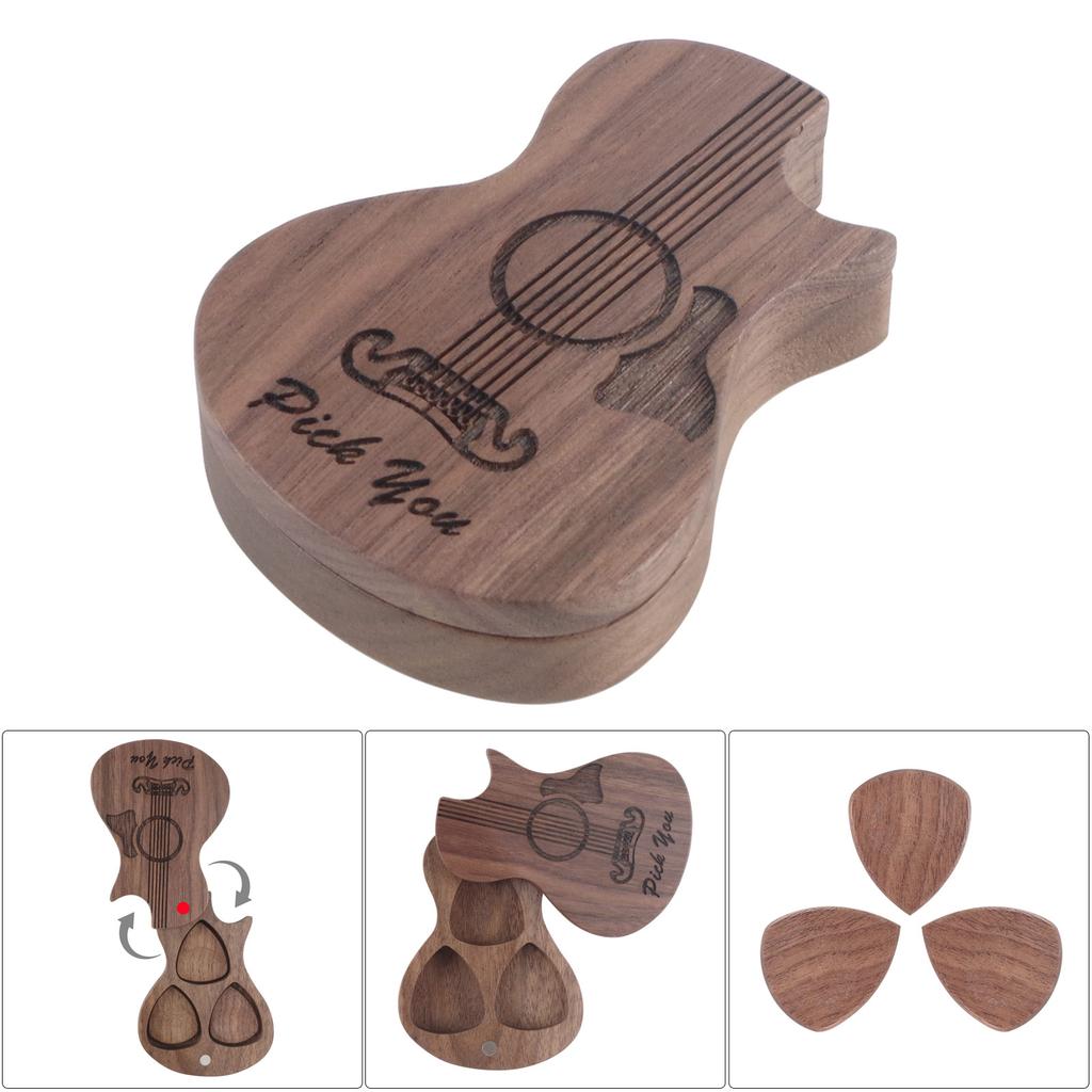 Wood Guitar Pick Storage Box Container Portable Guitar Pick Box Holder Rotating Open Guitar Pick Collector Birthday Gift