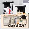 Выпускной деревянный держатель для денег Класс 2024 Кошелек для выпускников Ящик для хранения наличных Конверт Фоторамка Подарок для денег Выпускная вечеринка Украшение рабочего стола