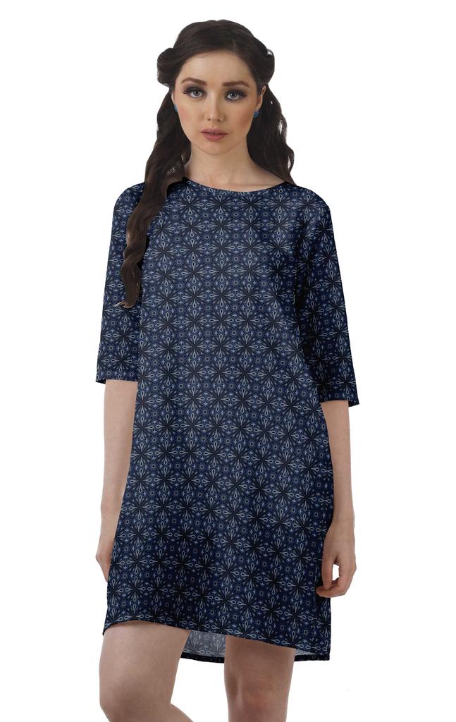 Moomaya Printed 3 4 Sleeve Winter Dresses For Women Scoop Neck Short Swing