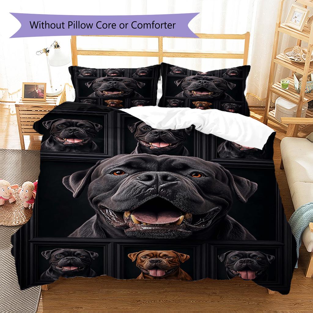 Bull Dogs Pattern Bedding Quilt Set Quilt Cover Pillowcase Home Decoration Gift (1 * duvet cover + 2 * pillowcase, without core)