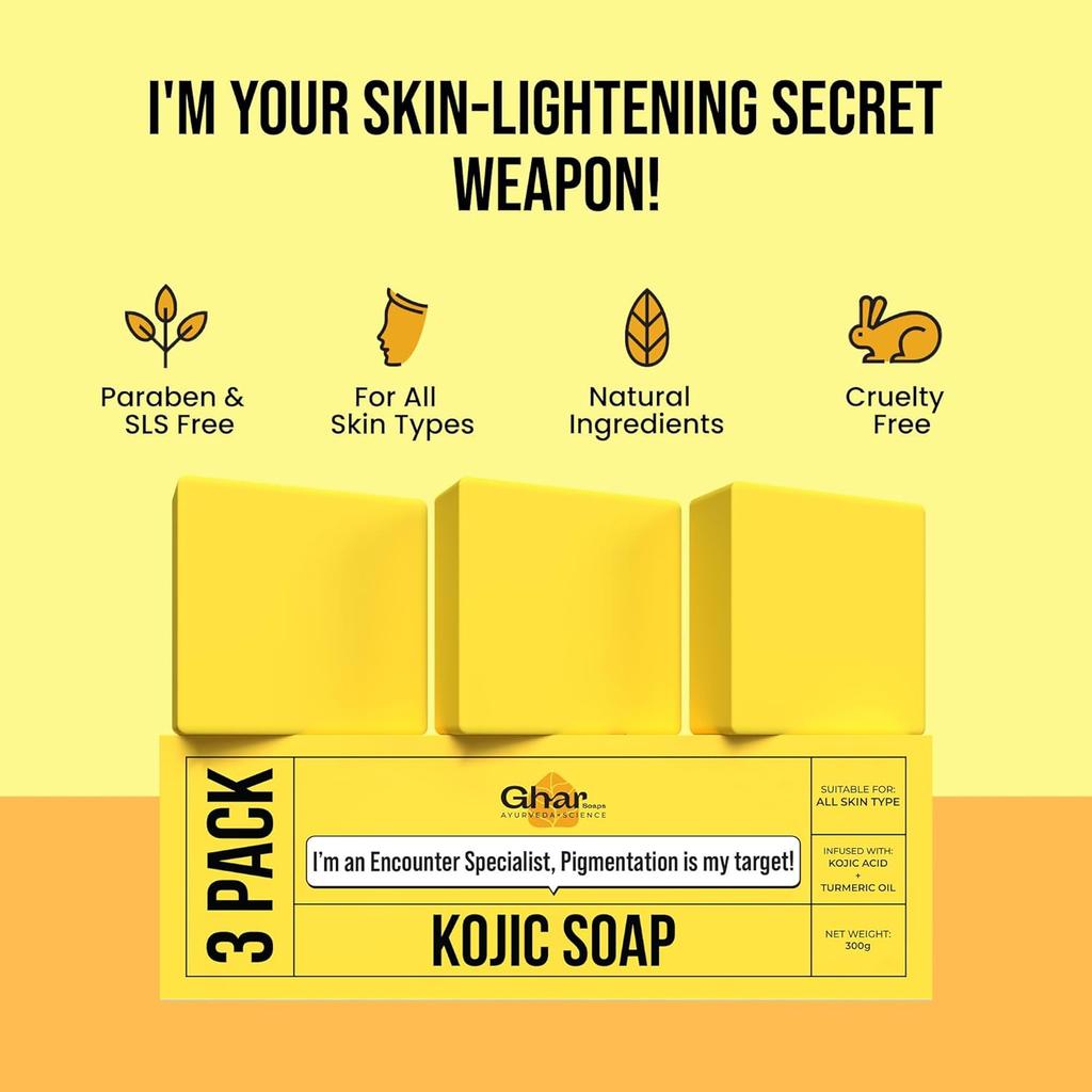 GHAR SOAPS Мыло с койевой кислотой 2% и ниацинамидом против пигментации, темных пятен, для осветления 100 г Упаковка 3 шт.
