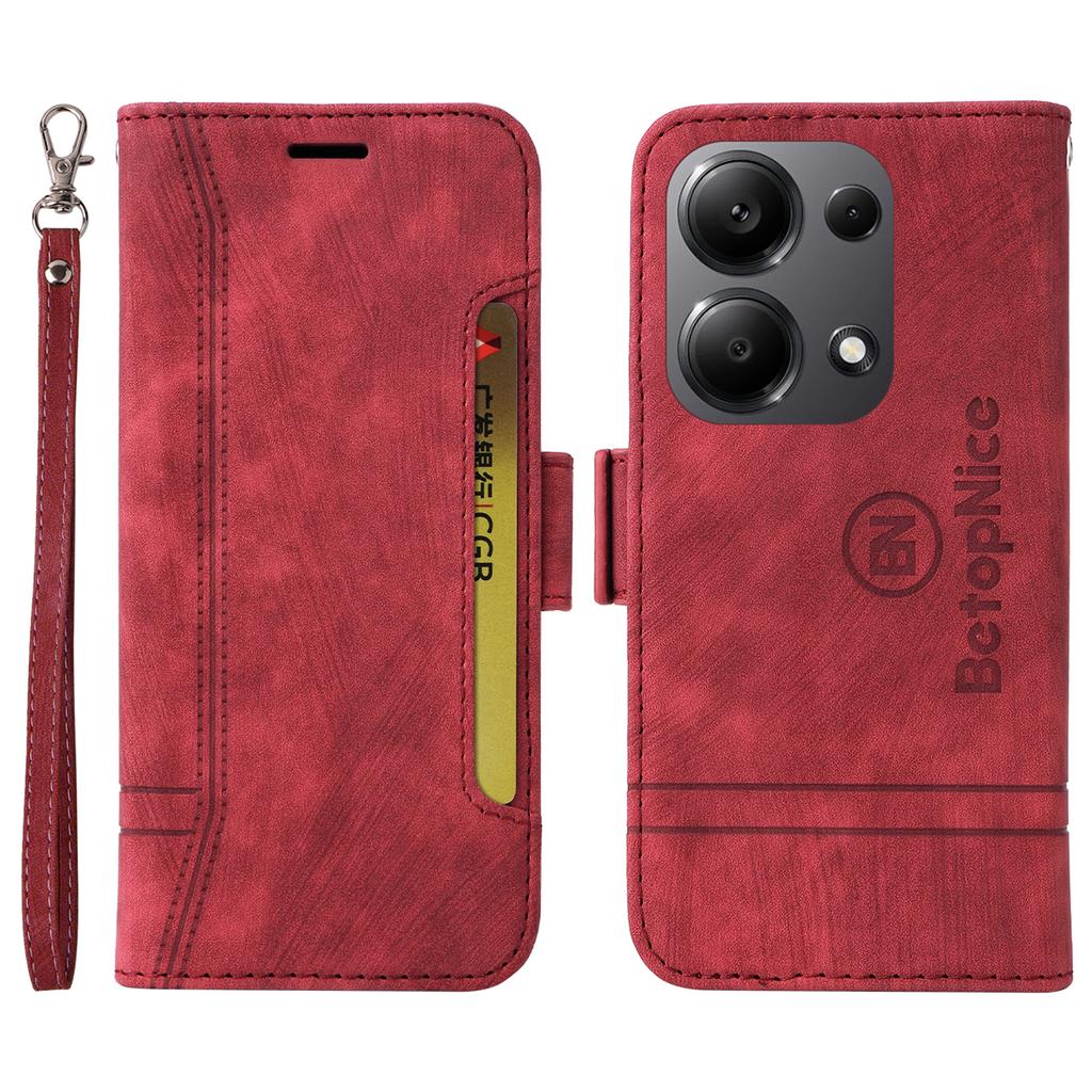 BETOPNICE 001 for Xiaomi Redmi Note 14S 4G/Note 13 Pro 4G/Poco M6 Pro 4G Case with Hand Strap Leather Wallet Cover