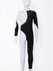 Girls Long Sleeve Round Collar Shiny Rhinestone Decorated Contrast Color Backless Jumpsuit Gymnastic Wear