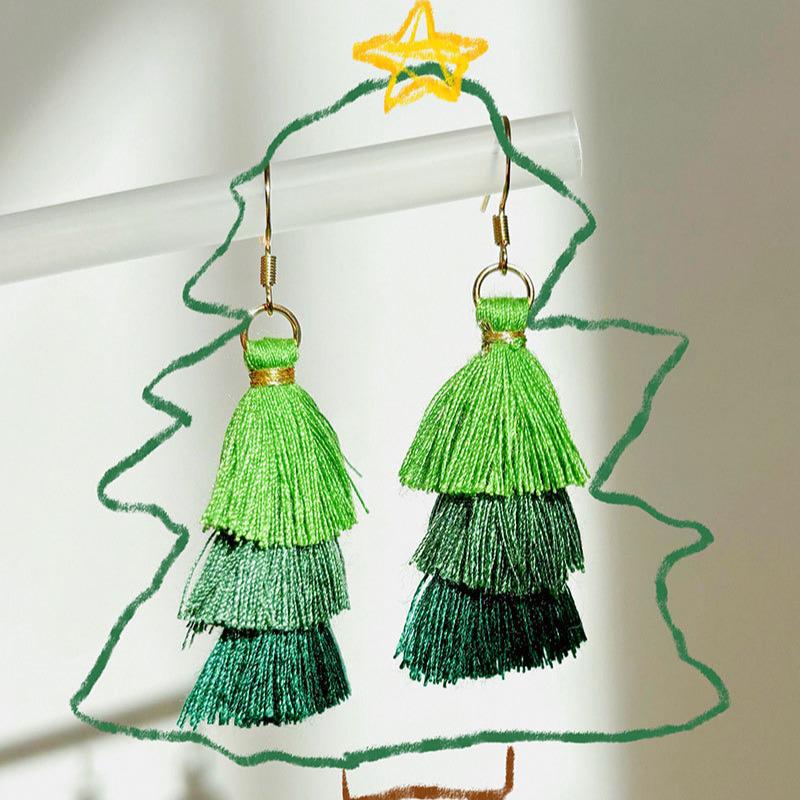 Серьги-кисточки с градиентом в виде рождественской елки - Европейские/Американские праздничные украшения для ушей 2024