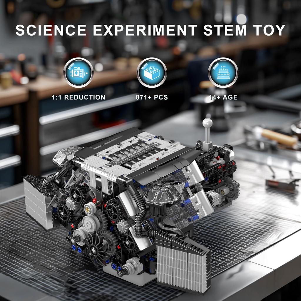 Mould King 10230 Модель двигателя W12, Модель-реплика двигателя бензинового автомобиля, STEM-игрушка для детей, взрослых, автолюбителей и коллекционеров (871 штука)