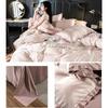 Пододеяльник с вышивкой, простыня, наволочка, двусторонний комплект из четырех предметов из ледяного шелка, постельное белье из стираного шелка