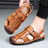 Mens Genuine Leather Sandals Summer Breathable Slip Resistant Soft Sole Casual Beach Shoes