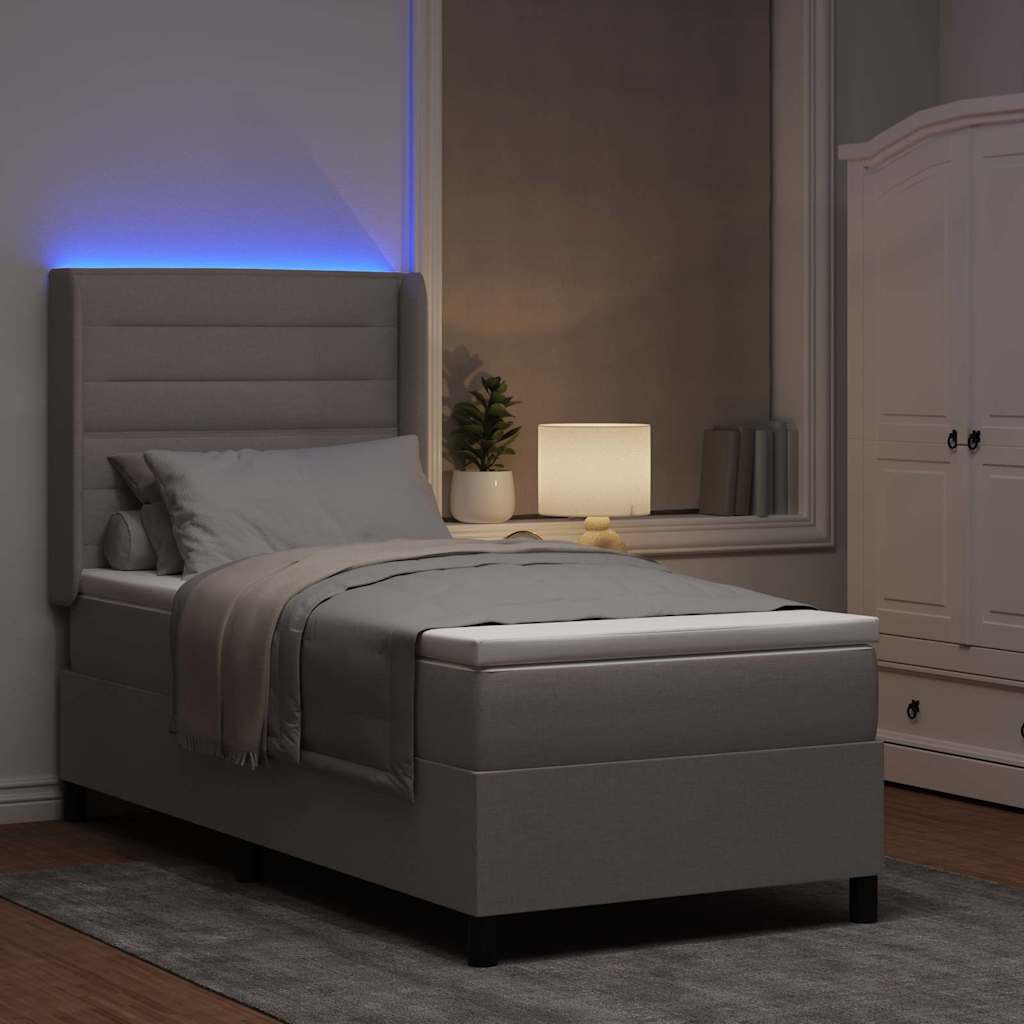 LED Upholstered Bed with Headboard Taupe 80 x 200 cm Fabric