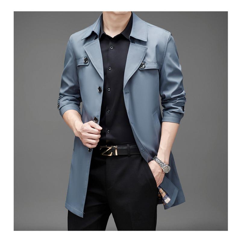 Мужское пальто Весна и осень новый повседневный пиджак с лацканами большой размер пожилой средней длины тренчкот деловая мужская одежда