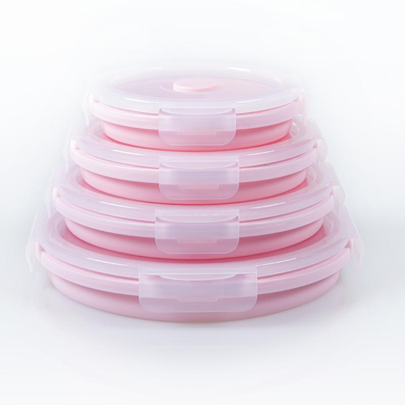 BPA Free Collapsible Silicone Folding Lunch Box with Plastic Lid for Food Storage in Kitchen