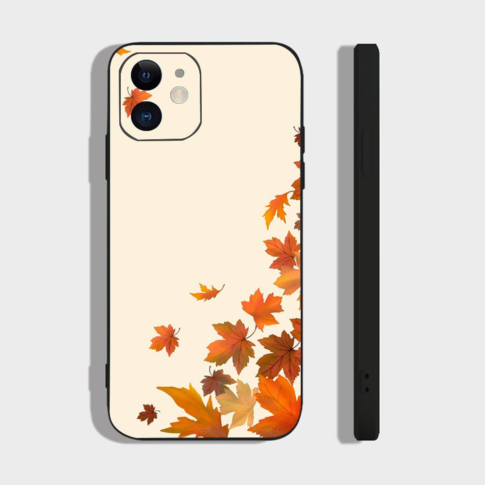 Autumn Maple Leaf Decoration Phone Case For IPhone 17 Air 16 15 14 13 Pro Max 11 12 Black Silicone Cover