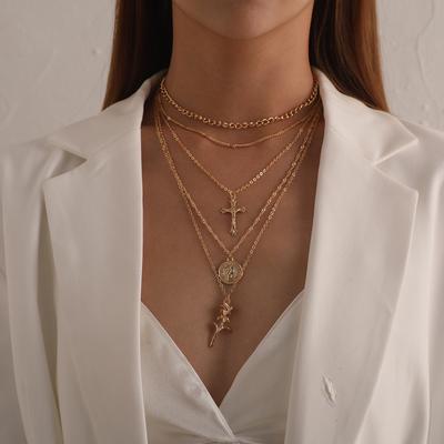 Европейское и американское ювелирное изделие Крест Подвеска в виде головы королевы Женственность Многослойное ожерелье с розами