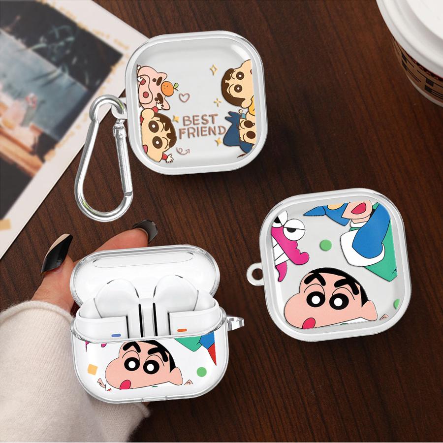 Cute Crayons Shinchan Case For Samsung Galaxy Buds 3Pro 4 Pro 2Pro 2 3 FE Live 4Pro Clear Earphone Cases Cover With Hook