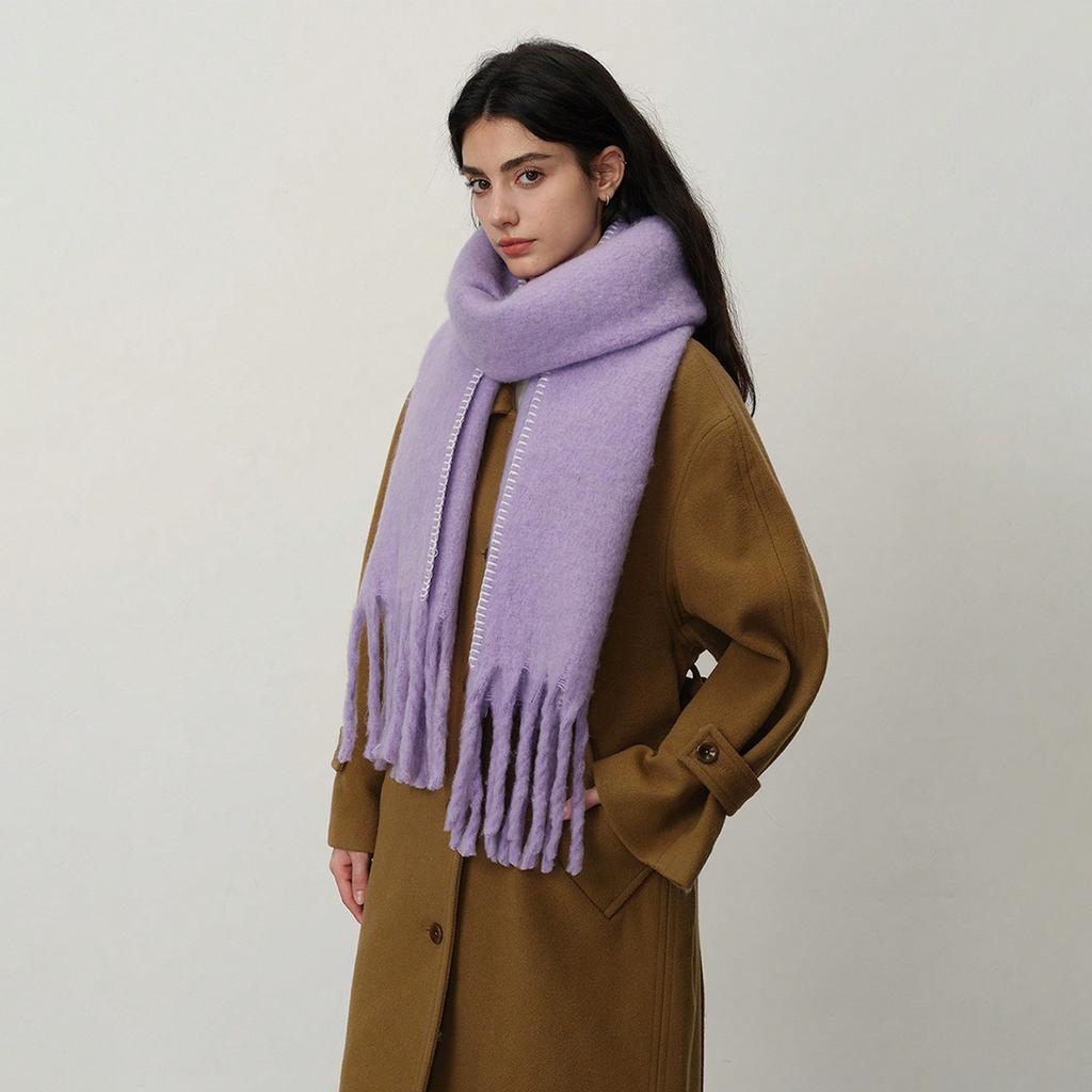 Versatile Plus Thickened Imitation Cashmere Solid Color Hemming Fringed Scarf Women's Winter Shawl